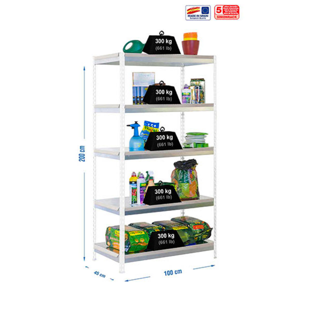 Étagère de jardin - 2000x1000x450 - 5 niveaux Blanc - SIMON RACK - 8435104988077