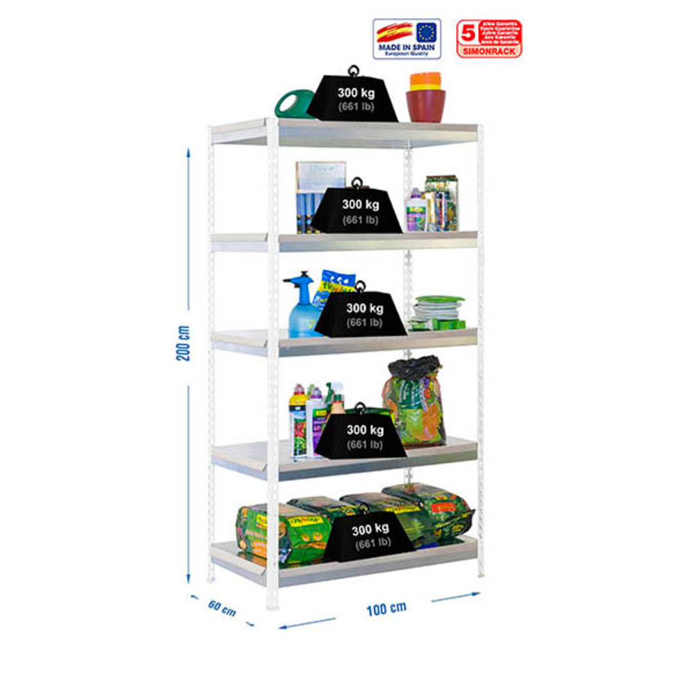 Étagère de jardin - 2000x1000x600 - 5 niveaux Blanc - SIMON RACK - 8435104988084