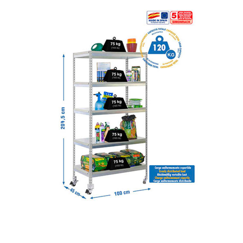 Étagère mobile de jardin - 2115x1000x450 - 5 niveaux Galvanisé - SIMON RACK - 8435104988091