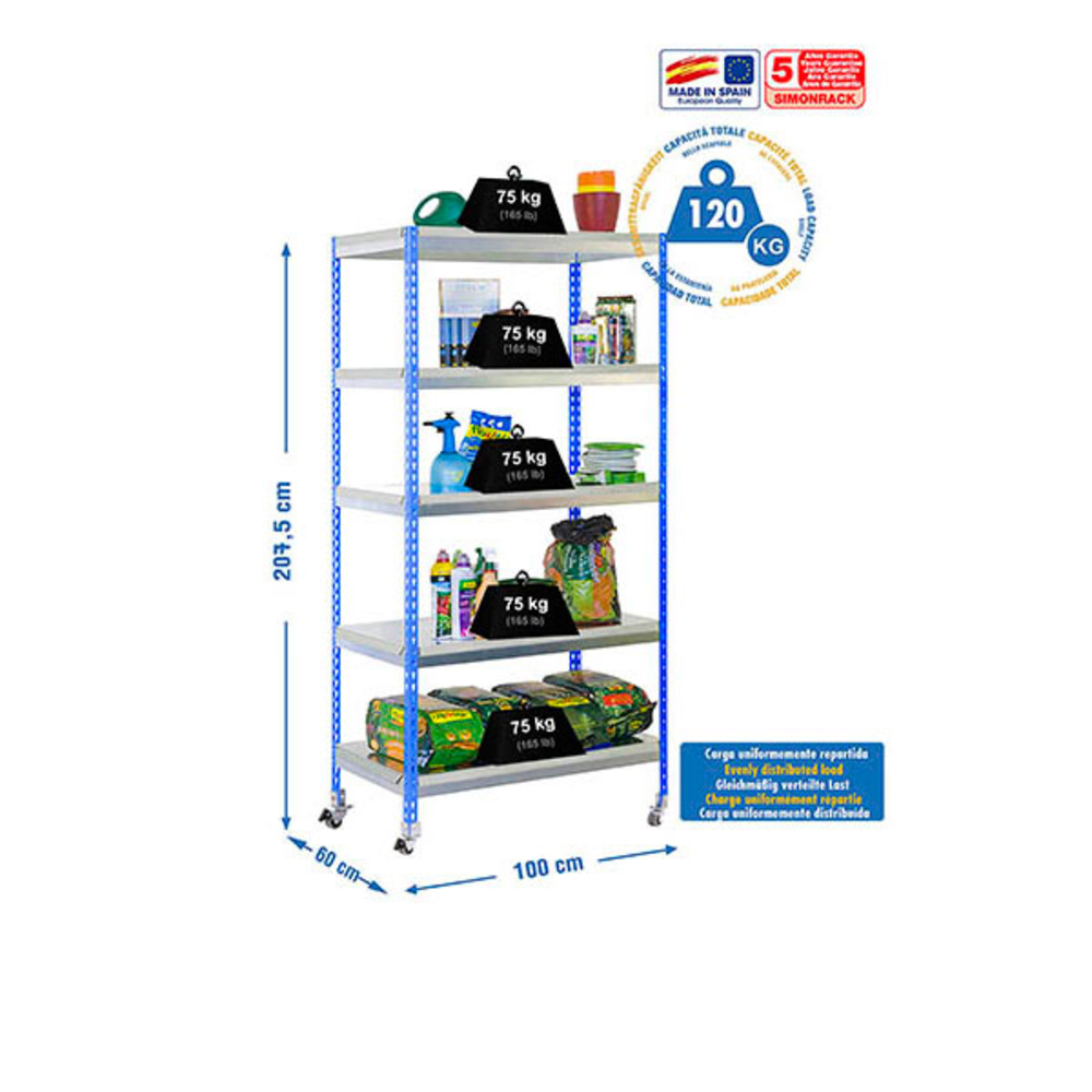 Étagère mobile de jardin - 2115x1000x600 - 5 niveaux Bleu - SIMON RACK - 8435104988121