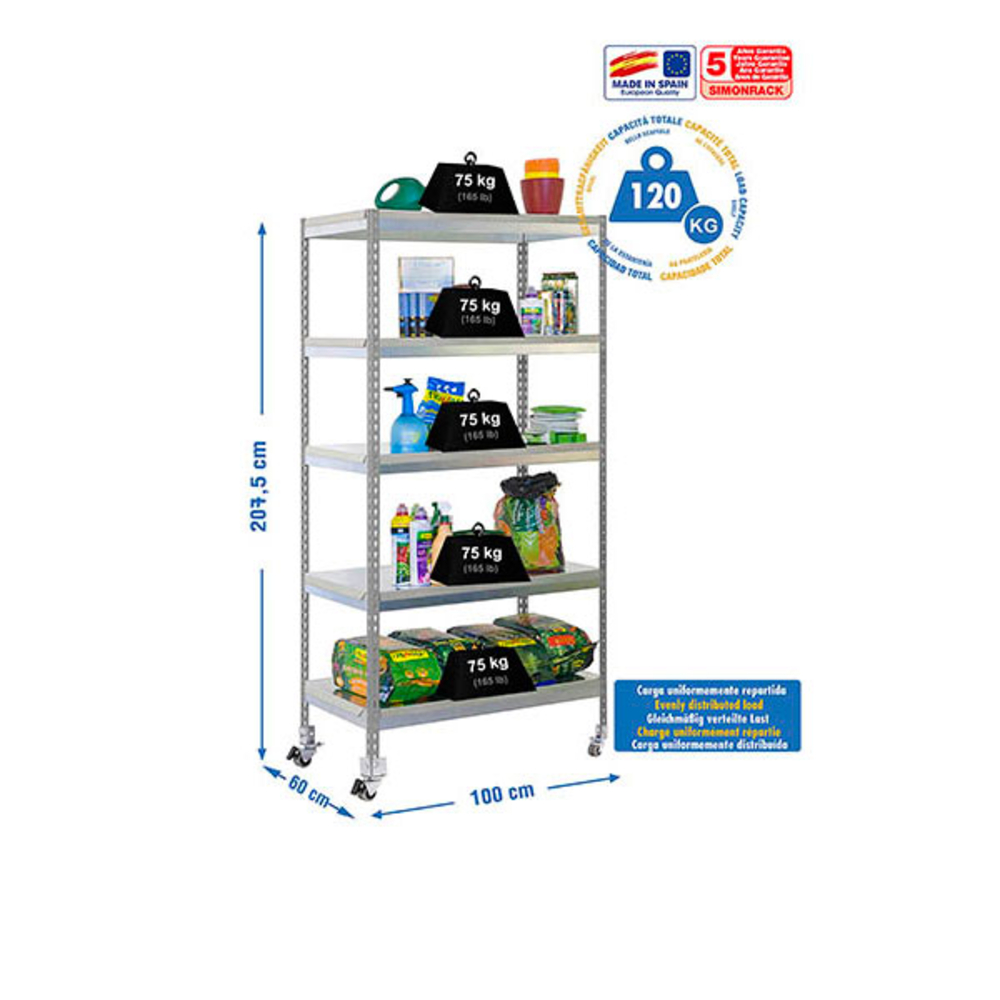 Étagère mobile de jardin - 2115x1000x600 - 5 niveaux Gris - SIMON RACK - 8435104988169