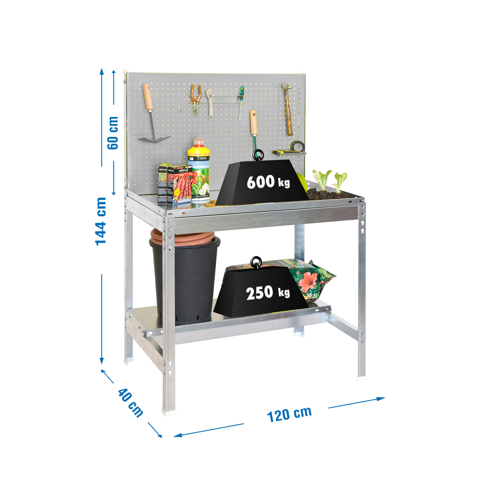 Établi de jardin - 1445x1200x400 - 2 niveaux Galvanisé - SIMON RACK - 8435104988213