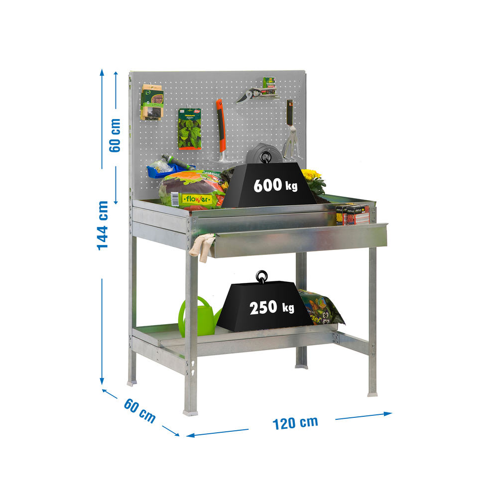 Établi de jardin - 1445x1200x600 - 2 niveaux Galvanisé - SIMON RACK - 8435104988268