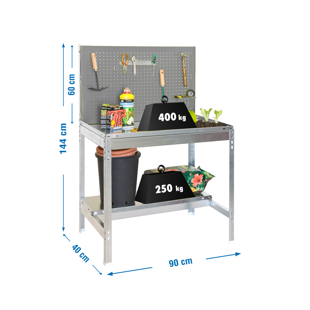 Établi de jardin - 1445x900x400 - 2 niveaux Gris - SIMON RACK - 8435104988350
