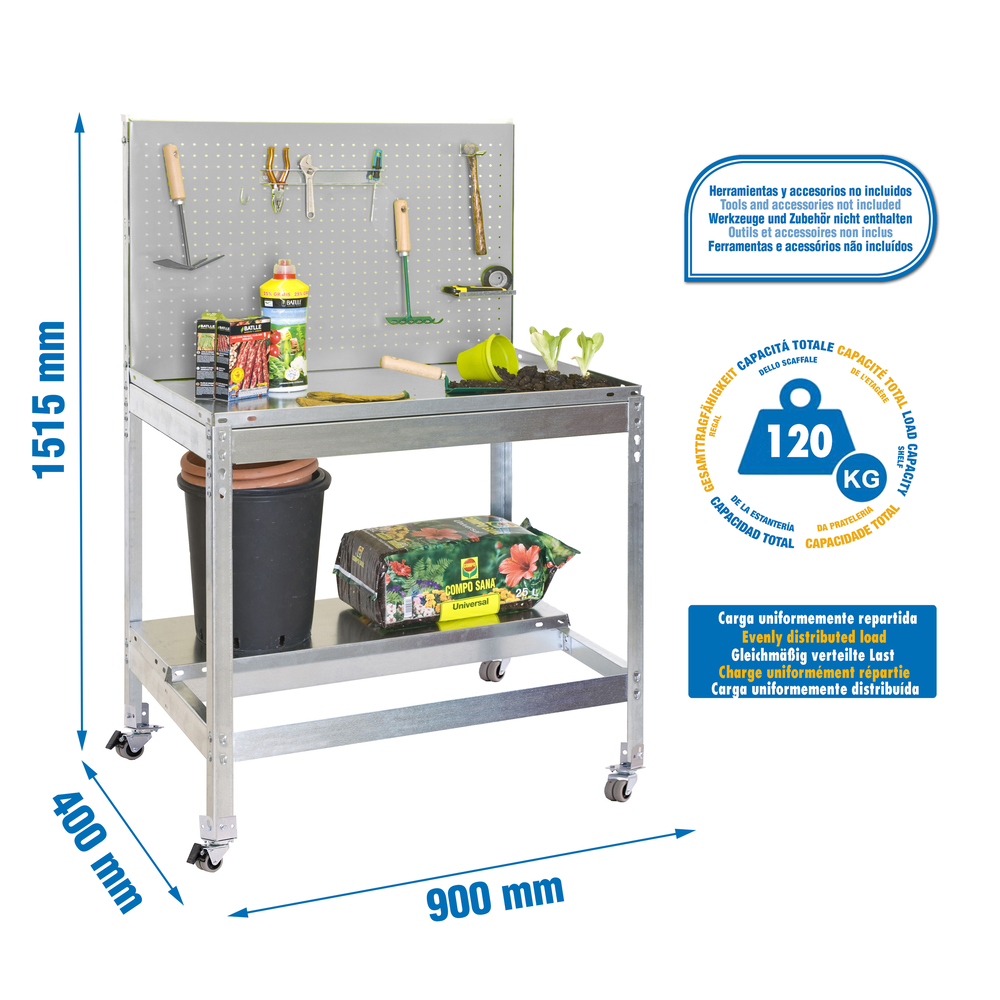 Établi de jardin - 1520x900x400 - 2 niveaux Galvanisé - SIMON RACK - 8435104988435