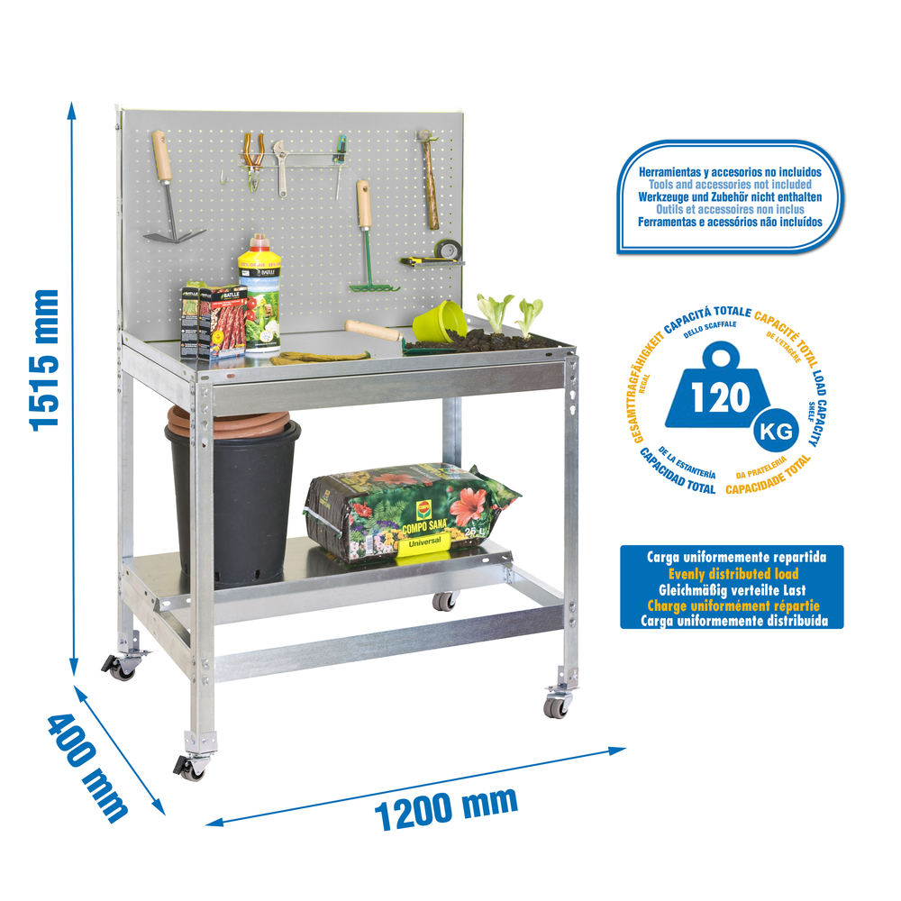 Établi de jardin - 1520x1200x400 - 2 niveaux Galvanisé - SIMON RACK - 8435104988459