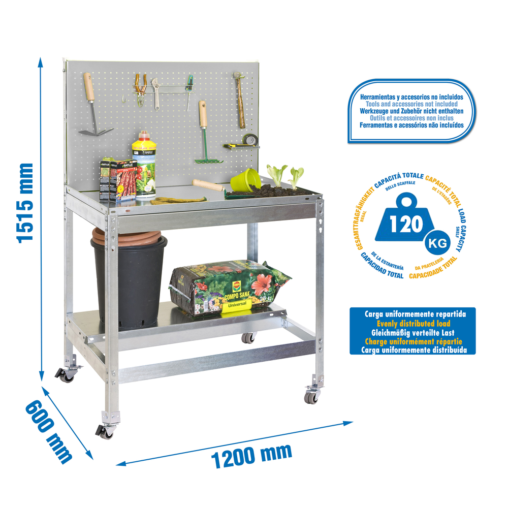 Établi de jardin - 1520x1200x600 - 2 niveaux Galvanisé - SIMON RACK - 8435104988466