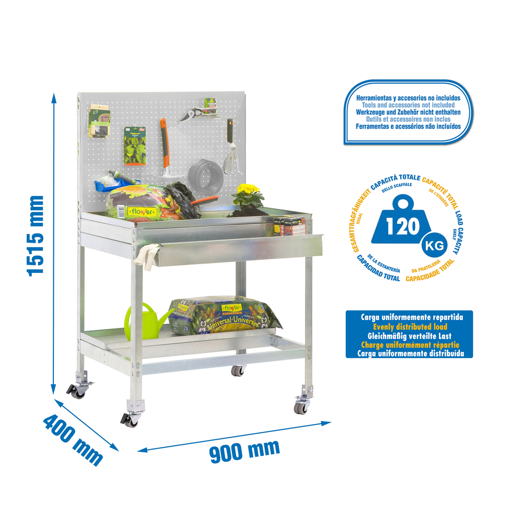 Établi de jardin - 1520x900x400 - 2 niveaux Galvanisé - SIMON RACK - 8435104988473