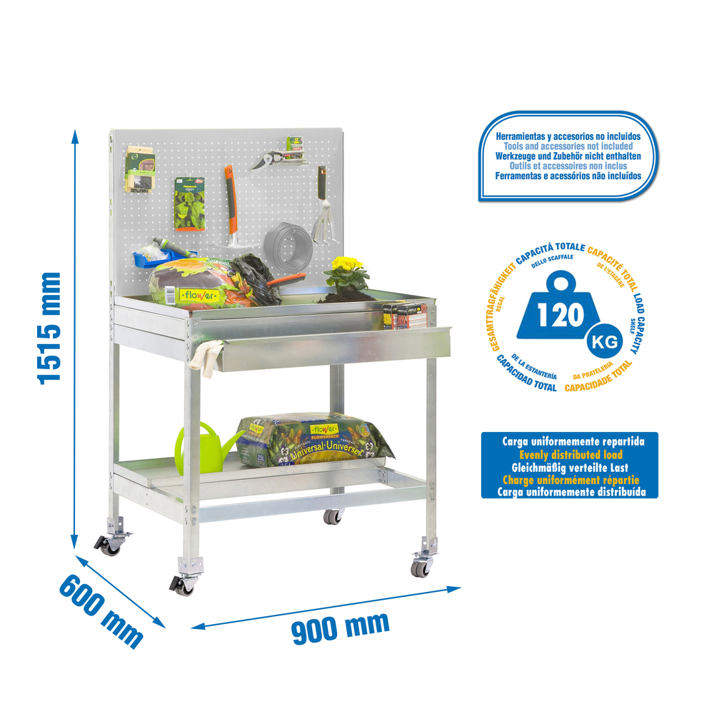 Établi de jardin - 1520x900x600 - 2 niveaux Galvanisé - SIMON RACK - 8435104988480