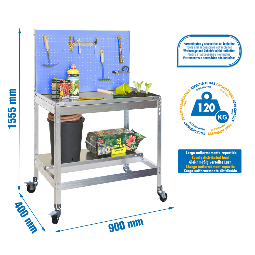 Établi de jardin - 1520x900x400 - 2 niveaux Bleu - SIMON RACK - 8435104988510