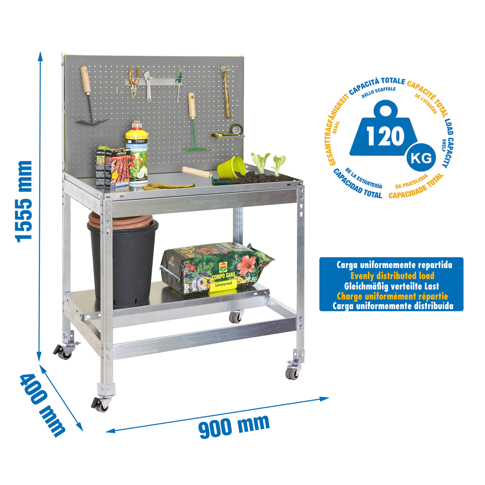 Établi de jardin - 1520x900x400 - 2 niveaux Gris - SIMON RACK - 8435104988596