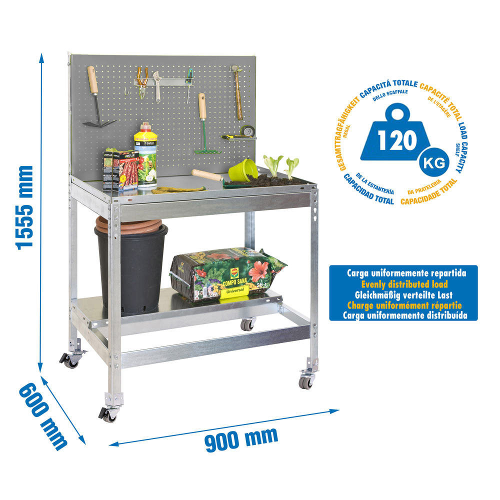 Établi de jardin - 1520x900x600 - 2 niveaux Gris - SIMON RACK - 8435104988602