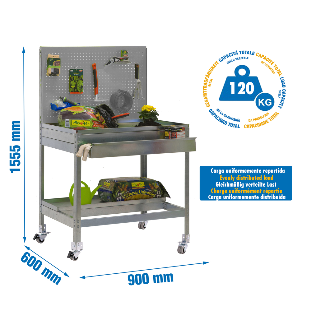 Établi de jardin - 1520x900x600 - 2 niveaux Gris - SIMON RACK - 8435104988640