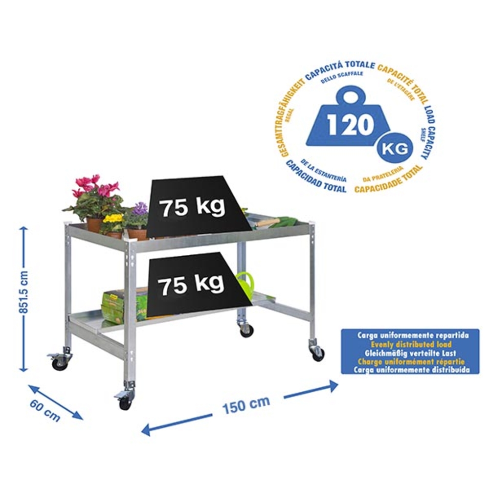 Table de jardin - 915x1500x600 - 2 niveaux Galvanisé - SIMON RACK - 8435104988756