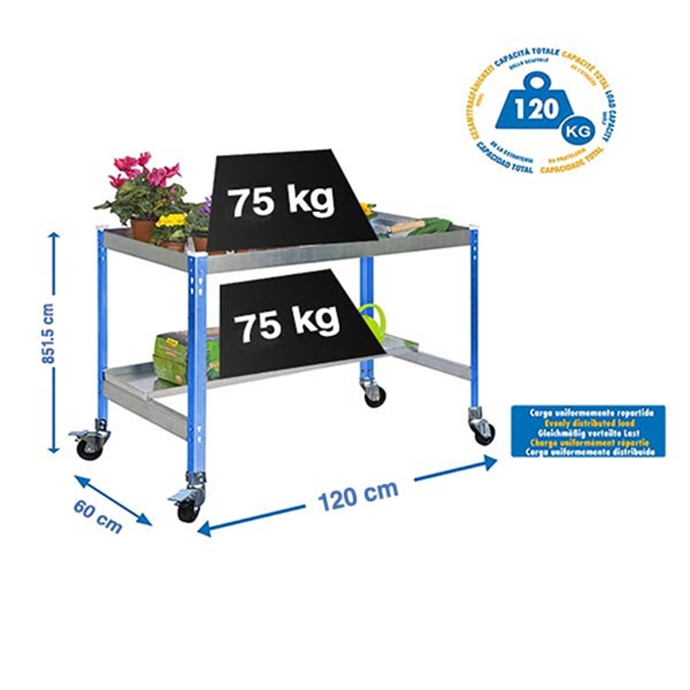 Table de jardin - 875x1200x600 - 2 niveaux Bleu - SIMON RACK - 8435104988770