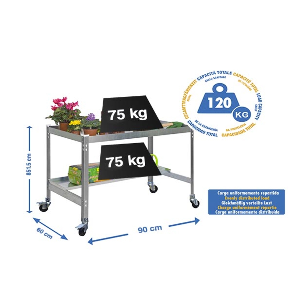 Table de jardin - 875x900x600 - 2 niveaux Gris - SIMON RACK - 8435104988794