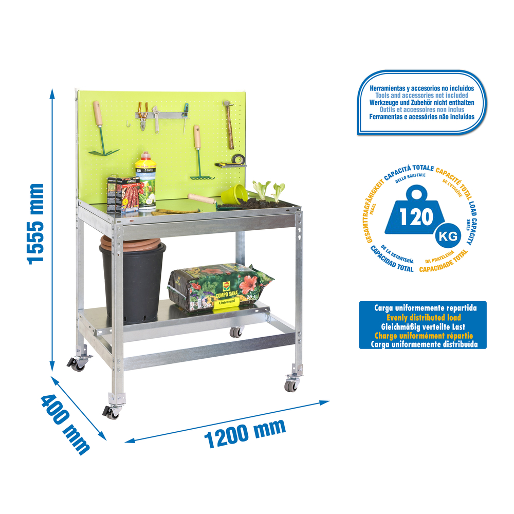 Établi de jardin - 1520x1200x400 - 2 niveaux Vert - SIMON RACK - 8435104988848