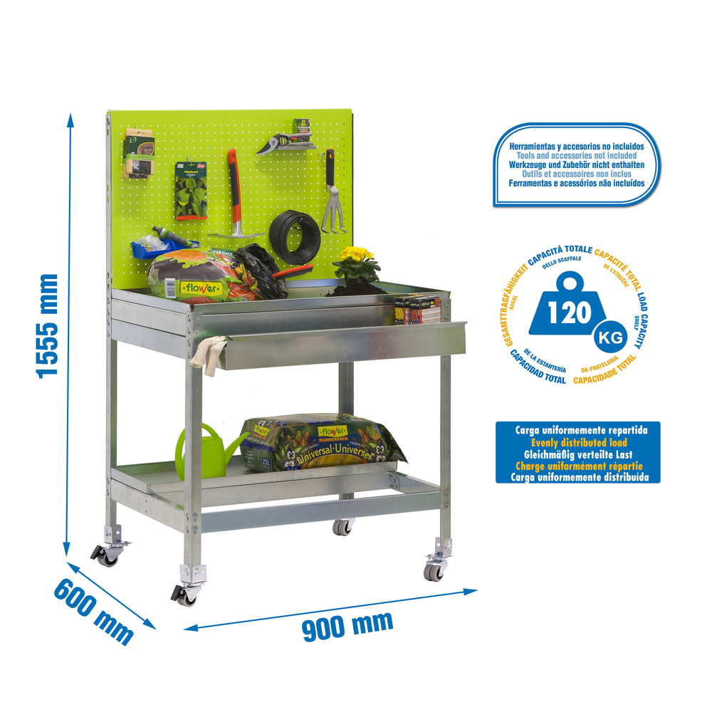 Établi de jardin - 1520x900x600 - 2 niveaux Vert - SIMON RACK - 8435104988879