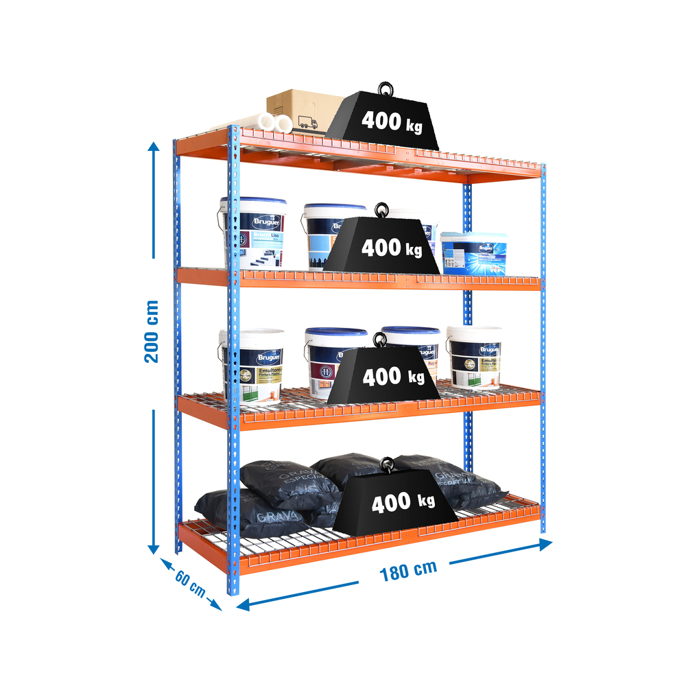 Étagère charge moyenne 400kg - 2500x1800x600 - 4 niveaux Bleu/Orange - SIMON RACK - 8435104989982