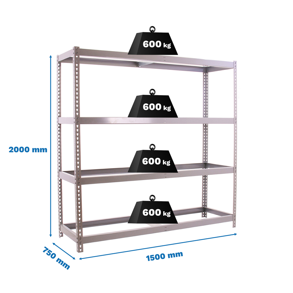 Étagère charge moyenne 500 à 600kg - 2000x1500x750 - 4 niveaux Galvanisé - SIMON RACK - 8435104990360