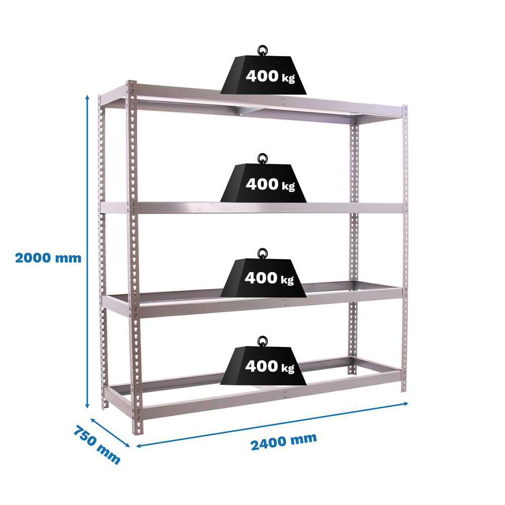 Étagère charge moyenne 500 à 600kg - 2000x2400x750 - 4 niveaux Galvanisé - SIMON RACK - 8435104990407