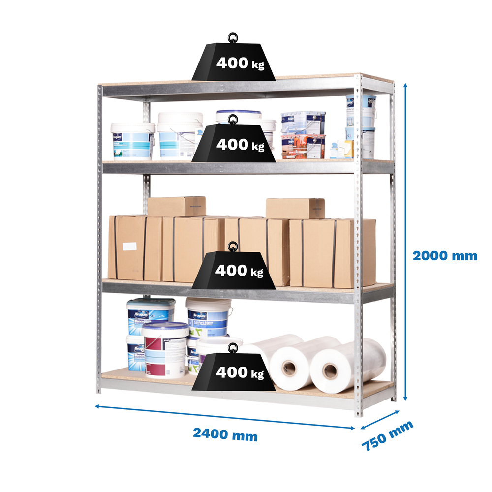 Étagère charge moyenne 500 à 600kg - 2000x2400x750 - 4 niveaux Bois - SIMON RACK - 8435104990643