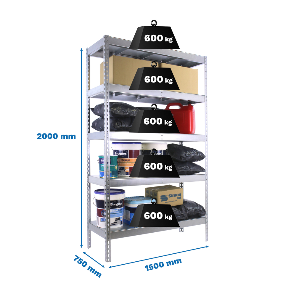 Étagère charge moyenne 500 à 600kg - 2000x1500x750 - 5 niveaux Galvanisé - SIMON RACK - 8435104990902