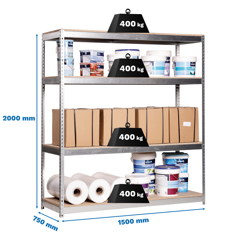 Étagère charge moyenne 400kg - 2000x1500x750 - 4 niveaux Bois - SIMON RACK - 8435104991404