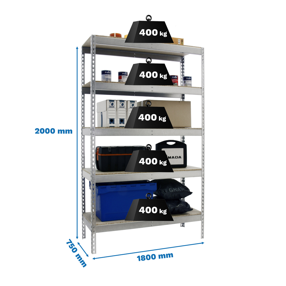 Étagère charge moyenne 400kg - 2000x1800x750 - 5 niveaux Bois - SIMON RACK - 8435104991480