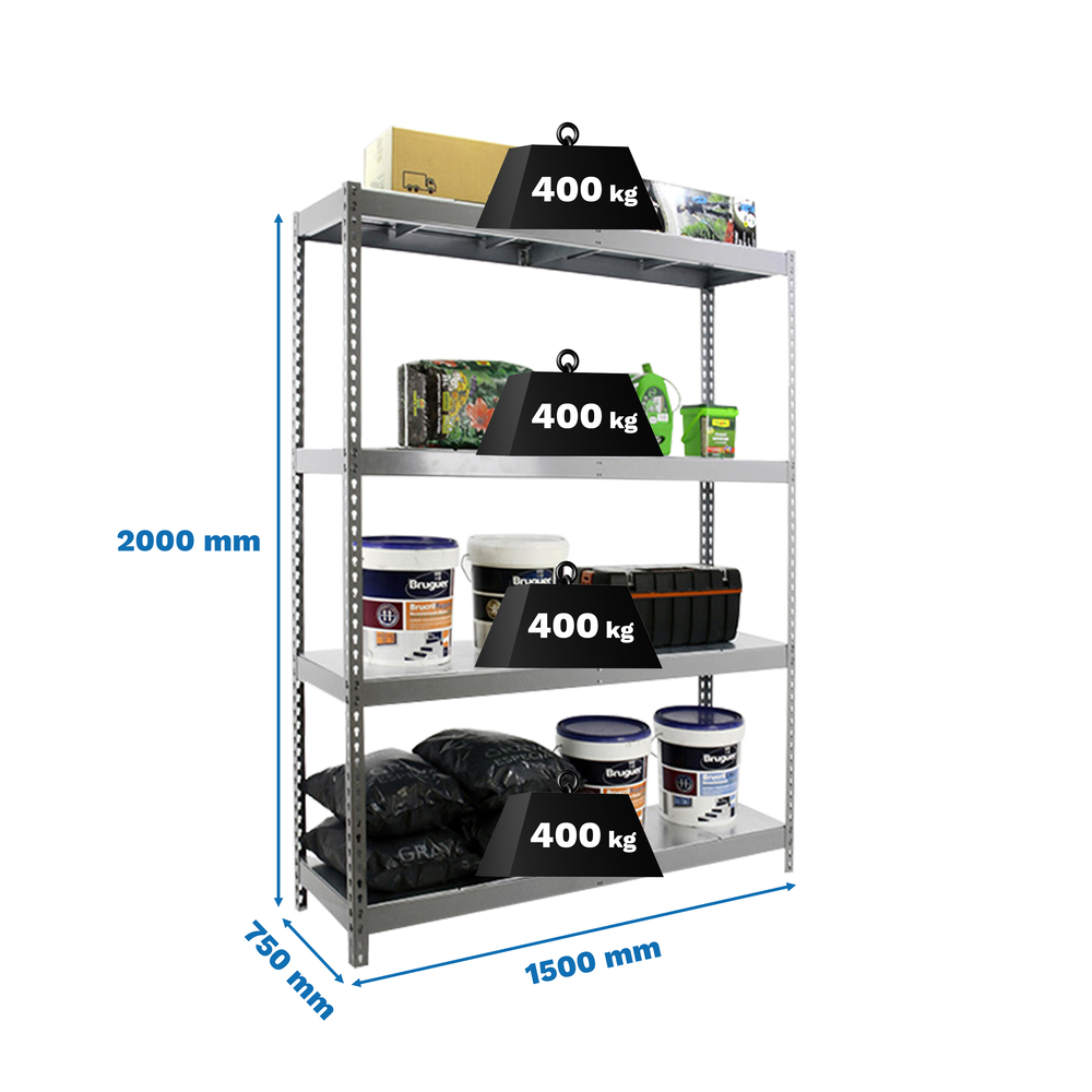 Étagère charge moyenne 400kg - 2000x1500x750 - 4 niveaux Galvanisé - SIMON RACK - 8435104991640