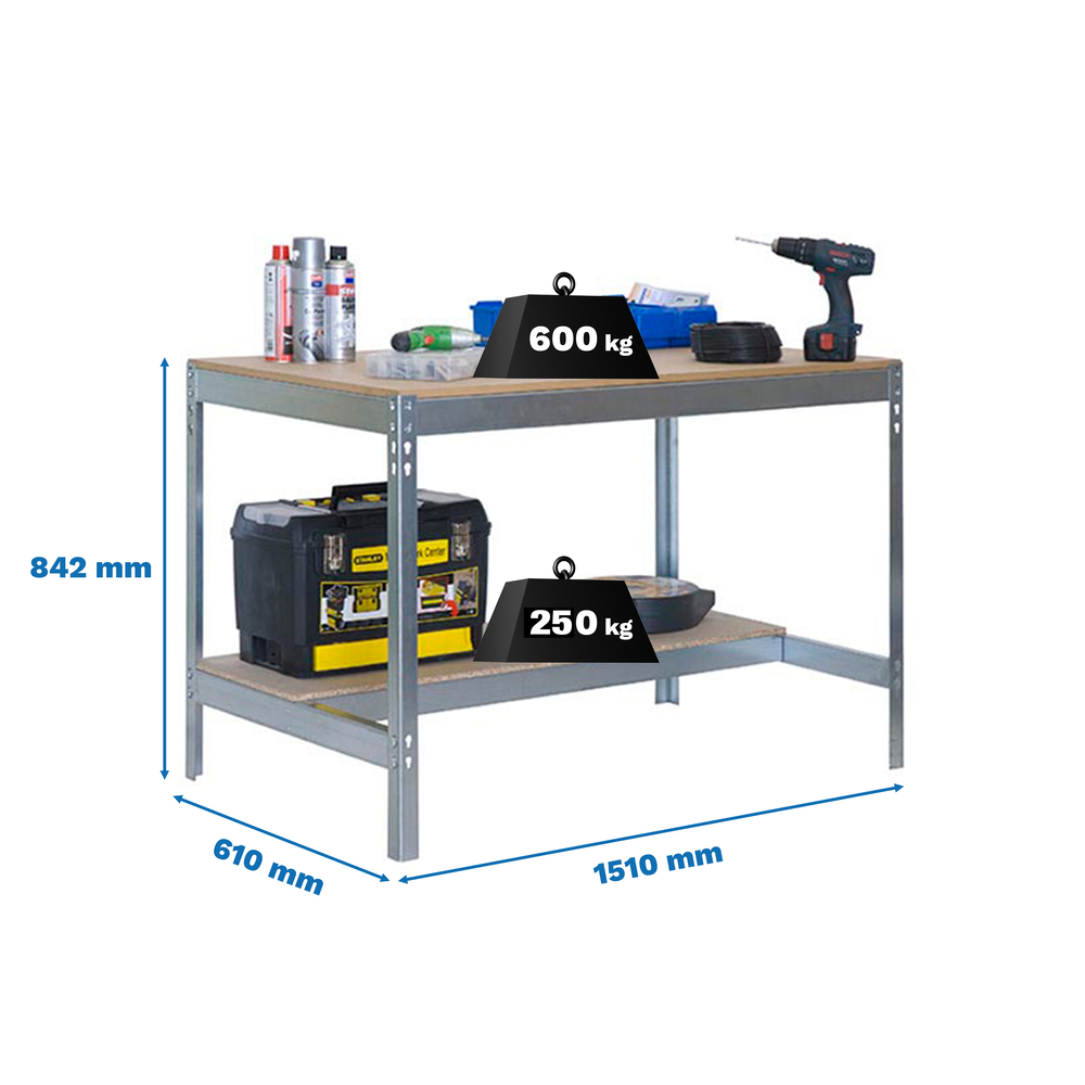 Kit établi Bricolage - 842x1510x610 - 2 niveaux Bois - SIMON RACK - 8435104992043