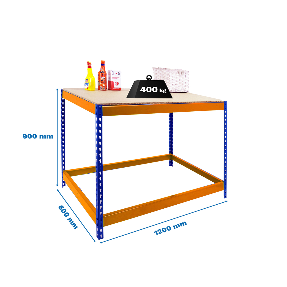 Kit établi Basic - 900x1200x600 - 1 niveau Bleu/Orange/Bois - SIMON RACK - 8435104992104