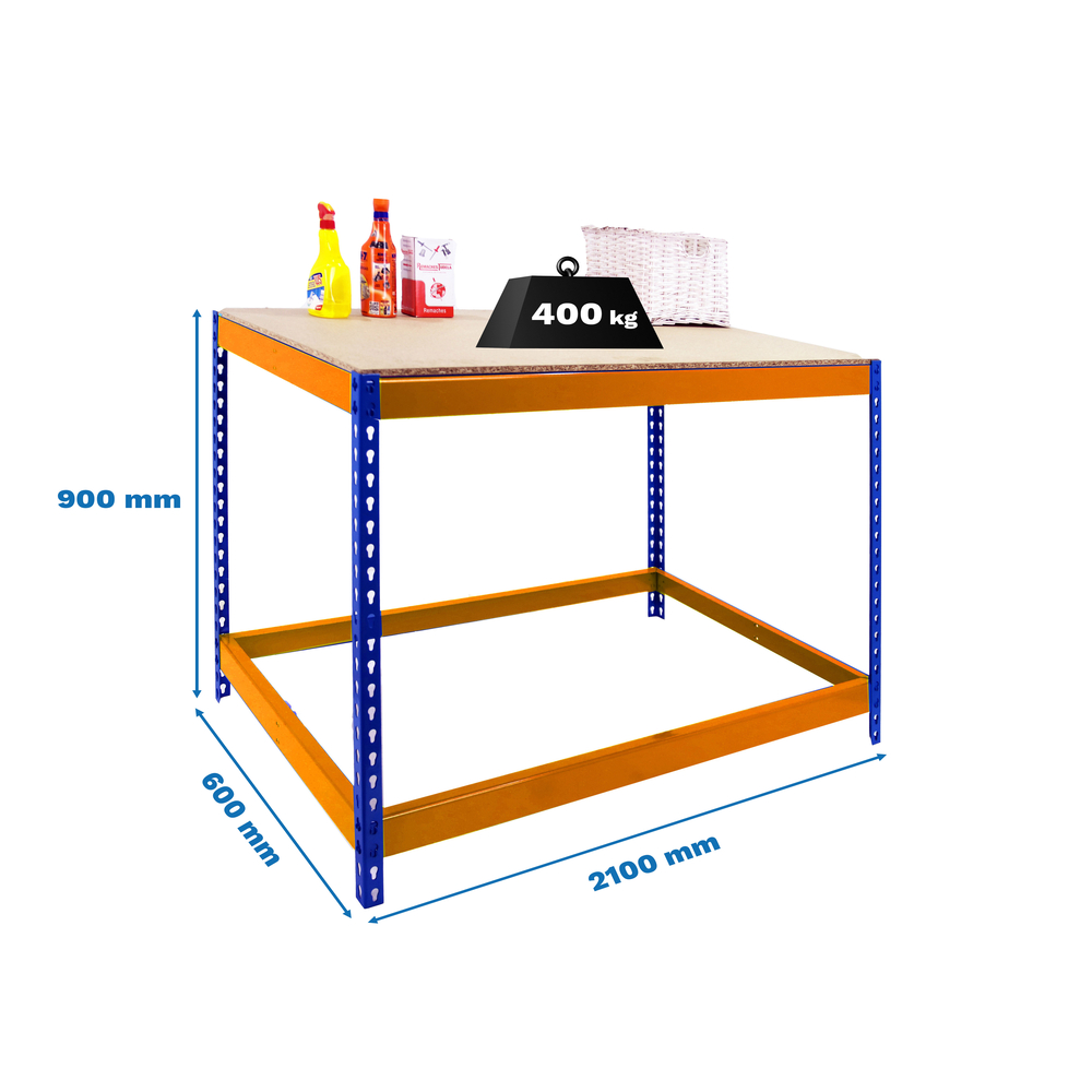 Kit établi Basic - 900x2100x600 - 1 niveau Bleu/Orange/Bois - SIMON RACK - 8435104992135