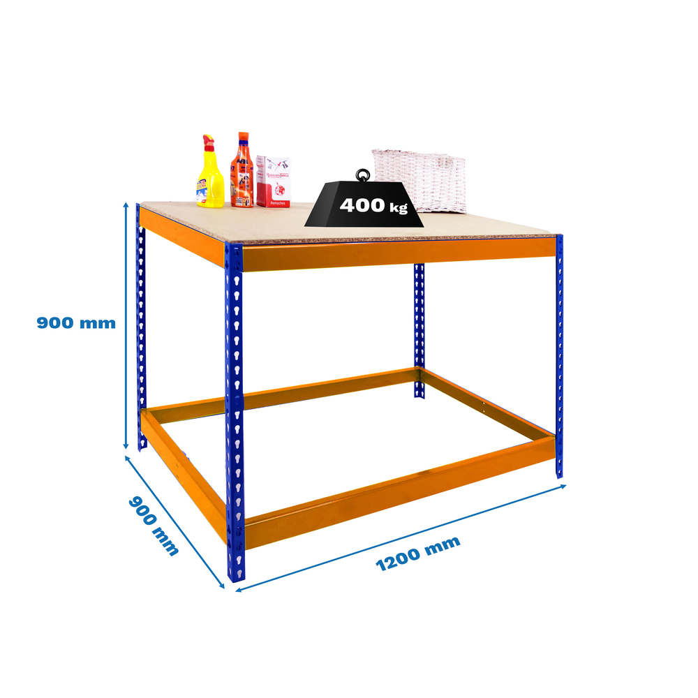 Kit établi Basic - 900x1200x900 - 1 niveau Bleu/Orange/Bois - SIMON RACK - 8435104992180