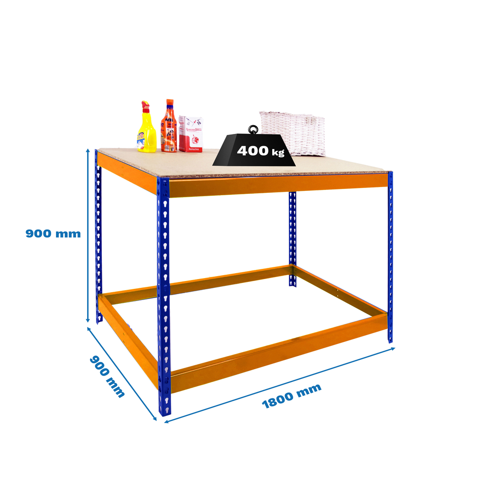 Kit établi Basic - 900x1800x900 - 1 niveau Bleu/Orange/Bois - SIMON RACK - 8435104992203