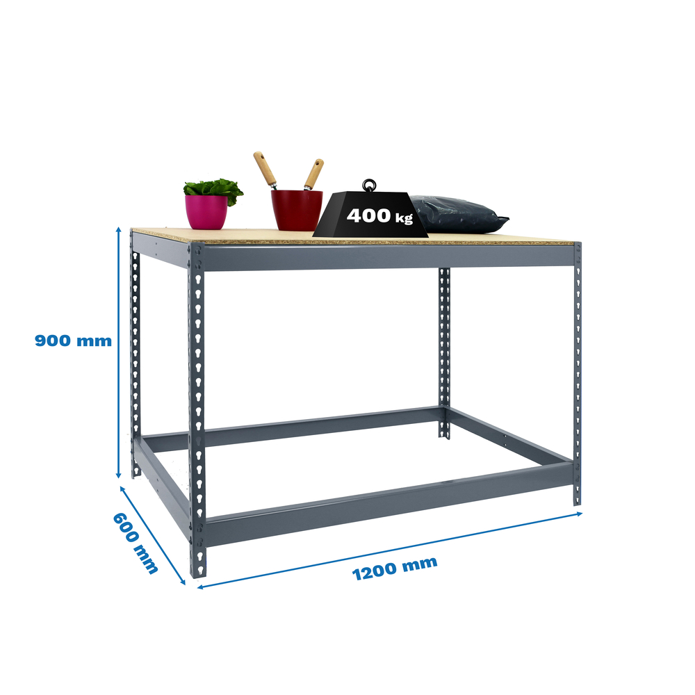 Kit établi Basic - 900x1200x600 - 1 niveau Gris/Bois - SIMON RACK - 8435104992227