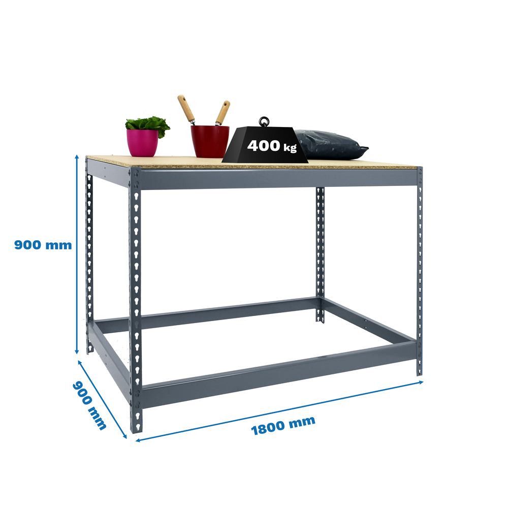 Kit établi Basic - 900x1800x900 - 1 niveau Gris/Bois - SIMON RACK - 8435104992326