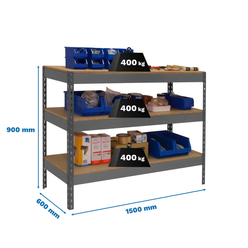 Kit établi Basic - 900x1500x600 - 3 niveaux Gris/Bois - SIMON RACK - 8435104992470
