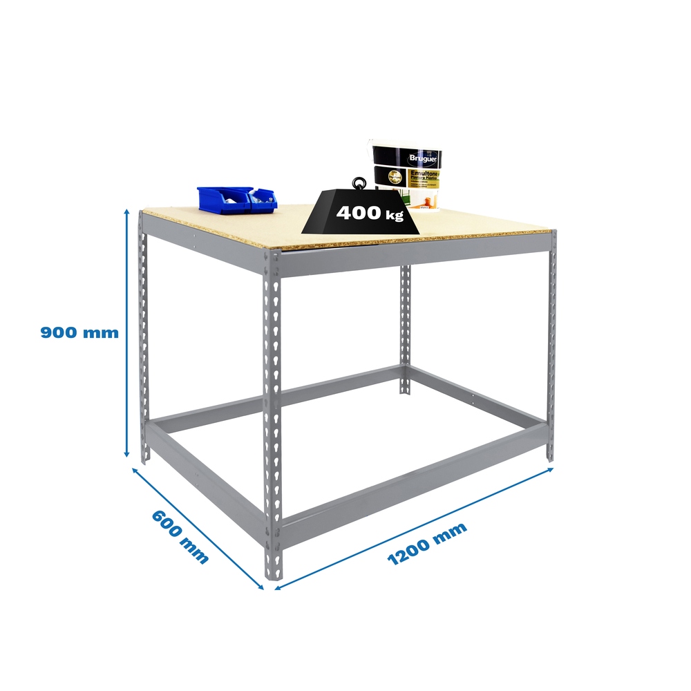 Kit établi Basic - 900x1200x600 - 1 niveau Galvanisé/Bois - SIMON RACK - 8435104992586