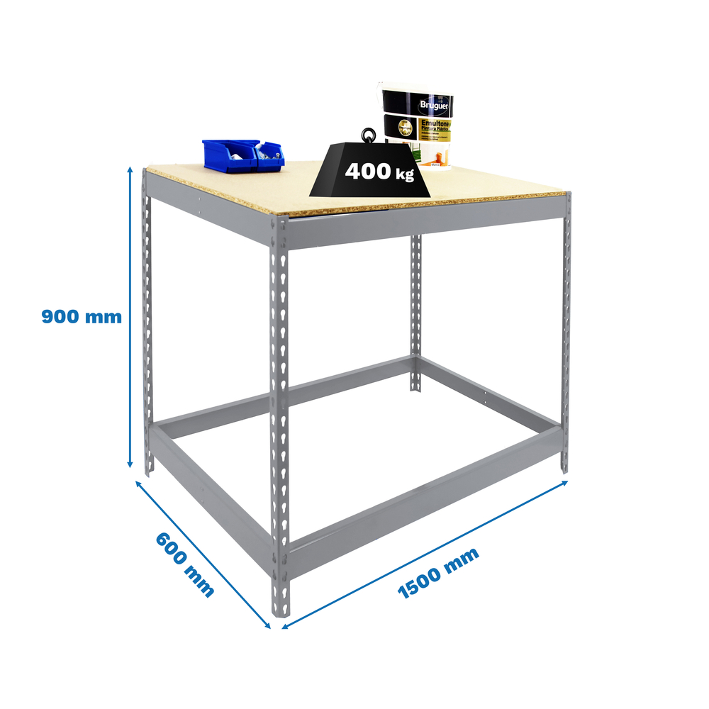 Kit établi Basic - 900x1500x600 - 1 niveau Galvanisé/Bois - SIMON RACK - 8435104992593