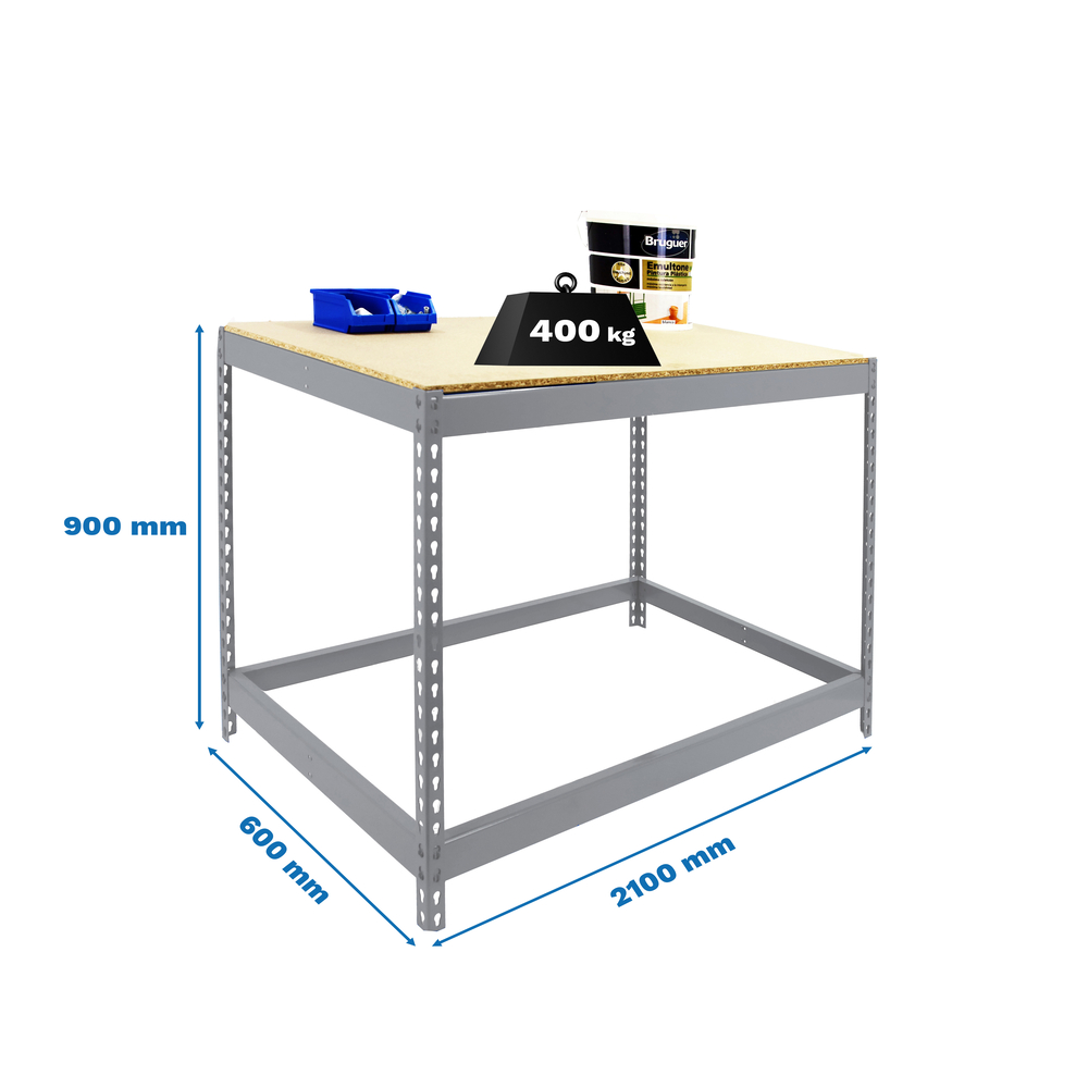 Kit établi Basic - 900x2100x600 - 1 niveau Galvanisé/Bois - SIMON RACK - 8435104992616