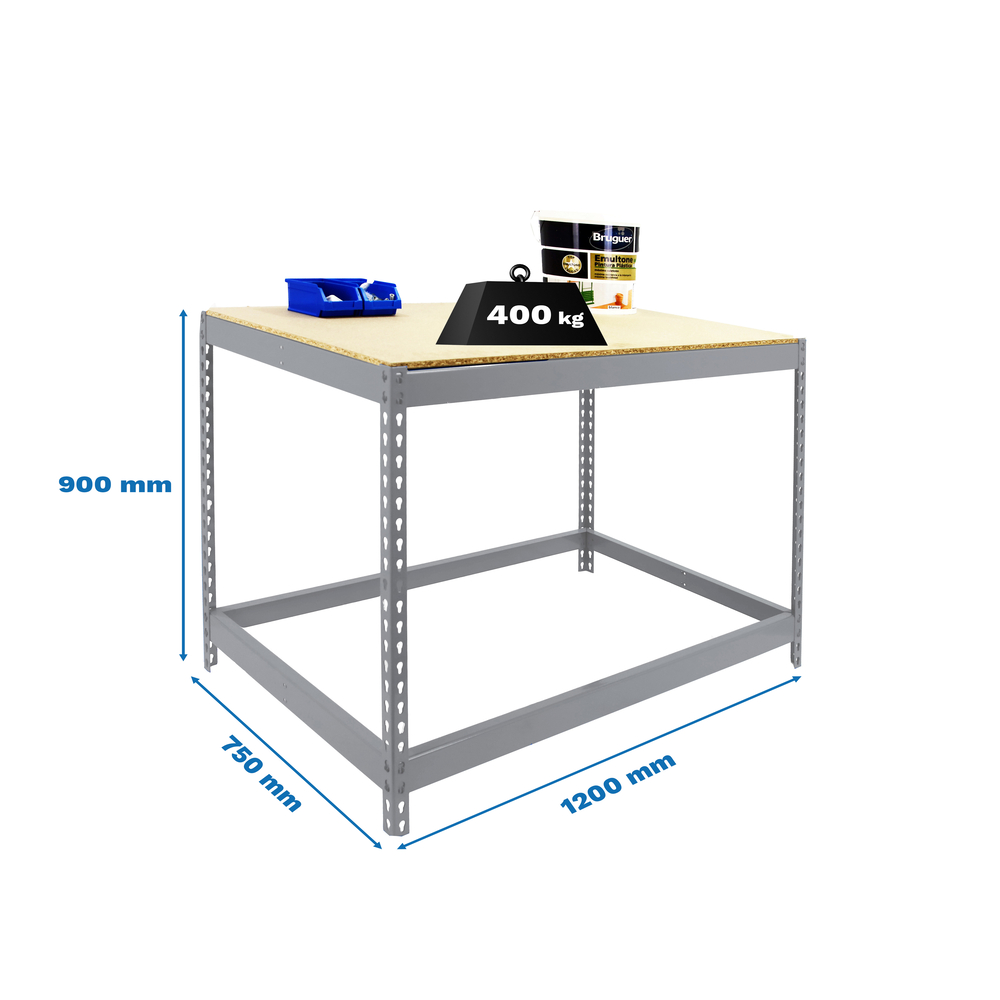 Kit établi Basic - 900x1200x750 - 1 niveau Galvanisé/Bois - SIMON RACK - 8435104992623