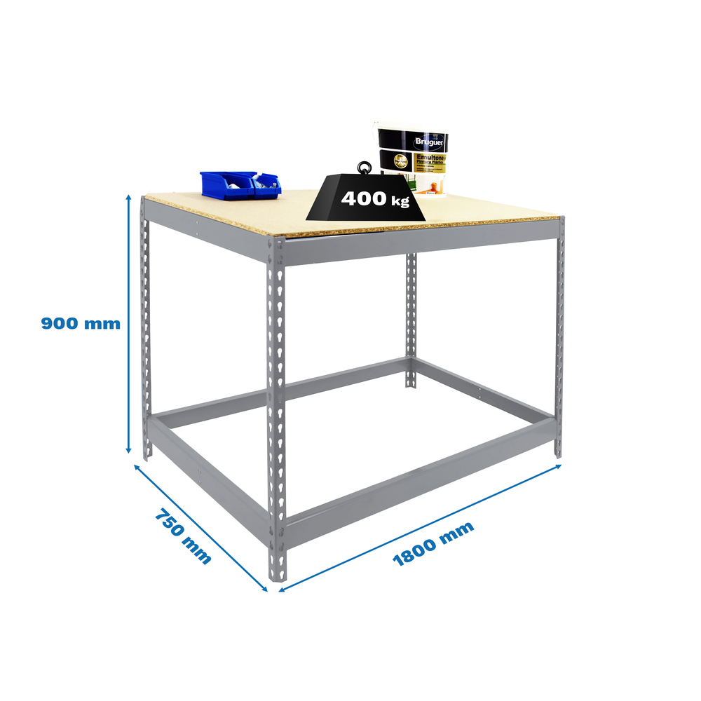 Kit établi Basic - 900x1800x750 - 1 niveau Galvanisé/Bois - SIMON RACK - 8435104992647