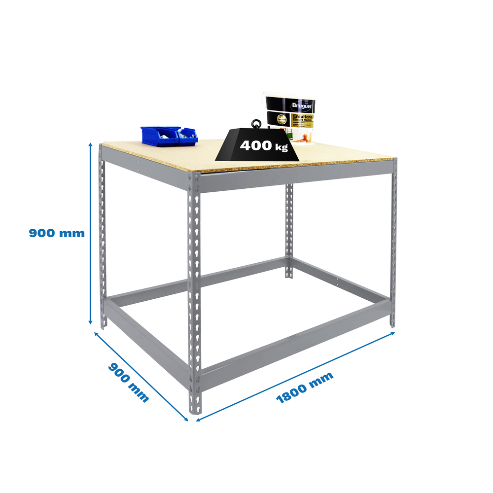 Kit établi Basic - 900x1800x900 - 1 niveau Galvanisé/Bois - SIMON RACK - 8435104992685