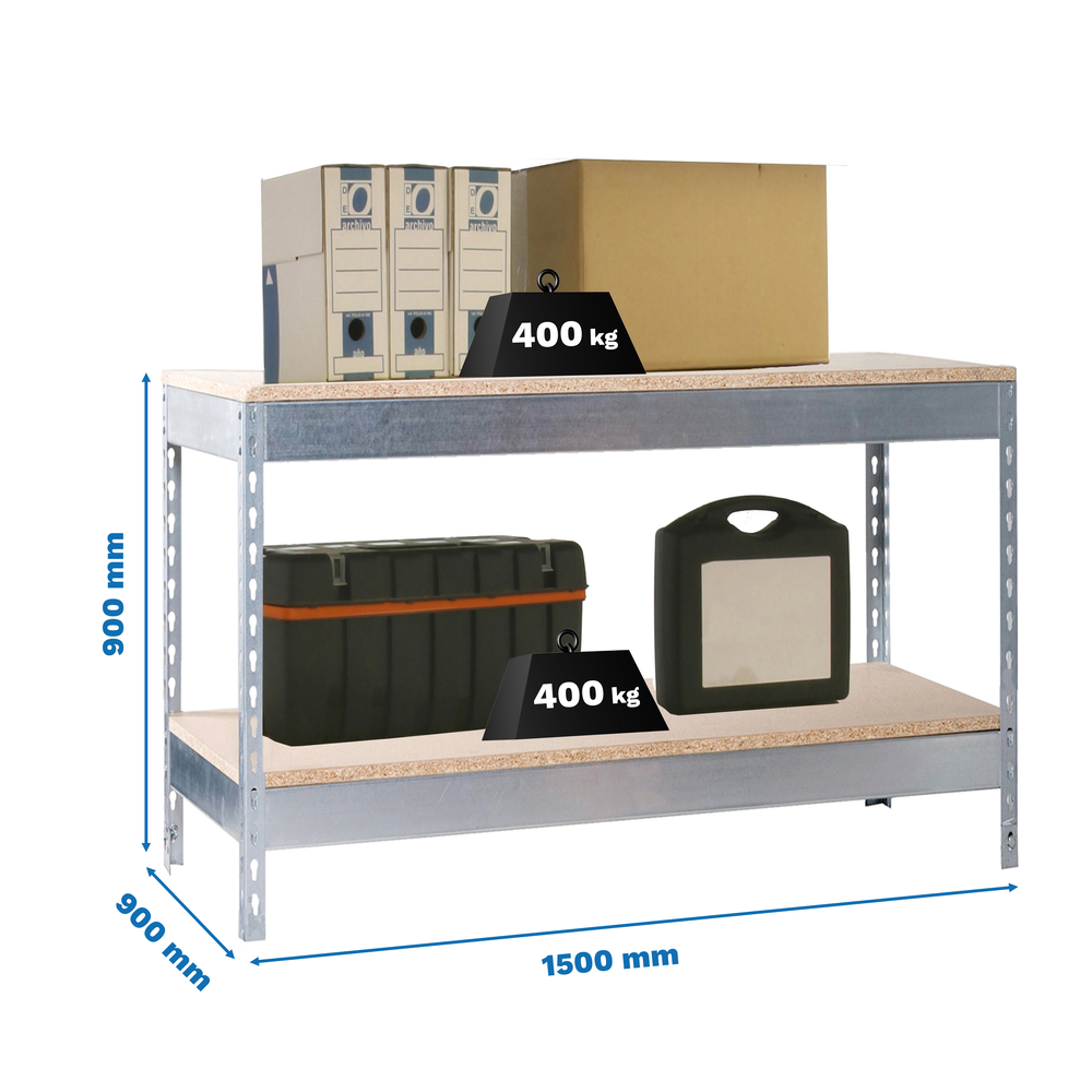 Kit établi Basic - 900x1500x900 - 2 niveaux Galvanisé/Bois - SIMON RACK - 8435104992791
