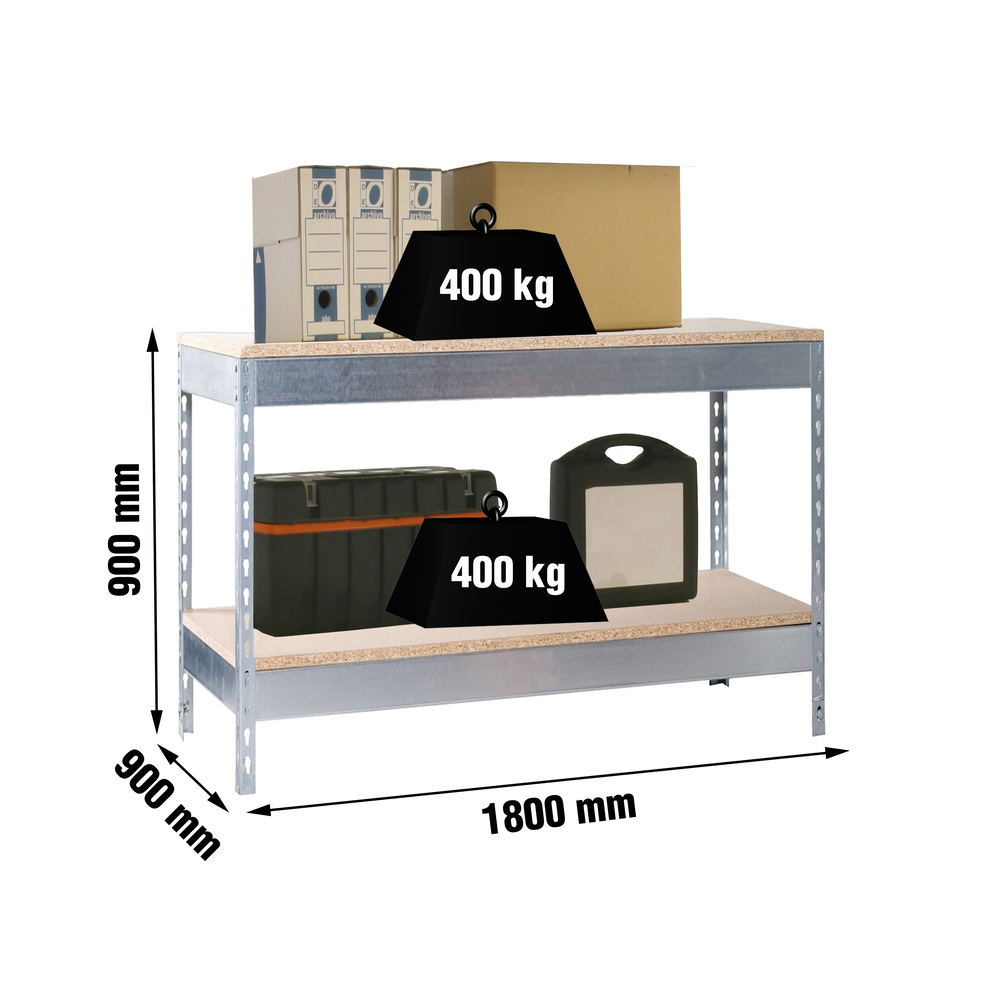 Kit établi Basic - 900x1800x900 - 2 niveaux Galvanisé/Bois - SIMON RACK - 8435104992807
