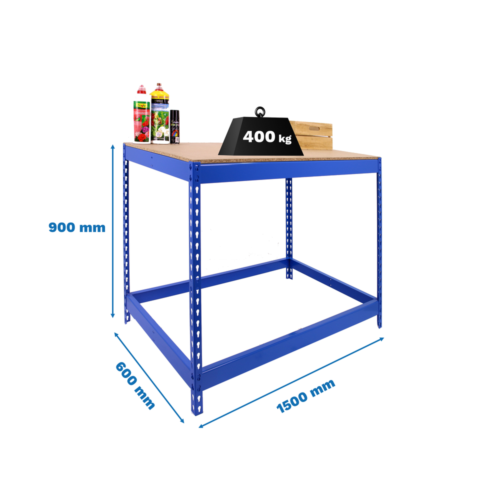 Kit établi Basic - 900x1500x600 - 1 niveau Bleu/Bois - SIMON RACK - 8435104992951
