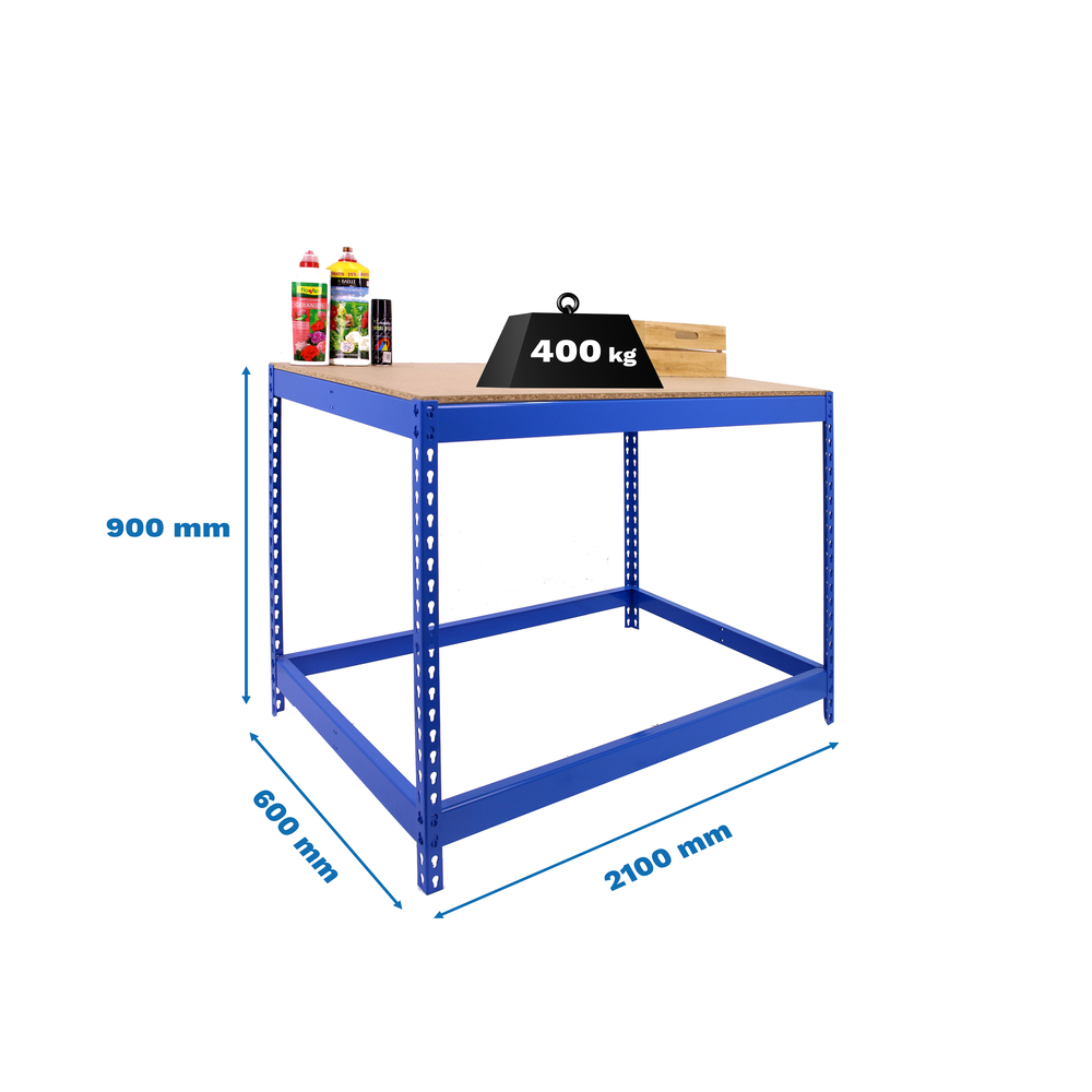 Kit établi Basic - 900x2100x600 - 1 niveau Bleu/Bois - SIMON RACK - 8435104992975
