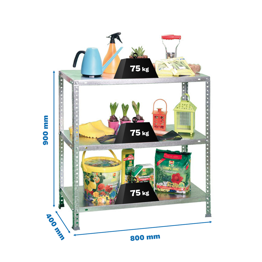 Rayonnage métallique léger à vis 900x800x400 - 3 niveaux Galvanisé - SIMON RACK - 8435104993569