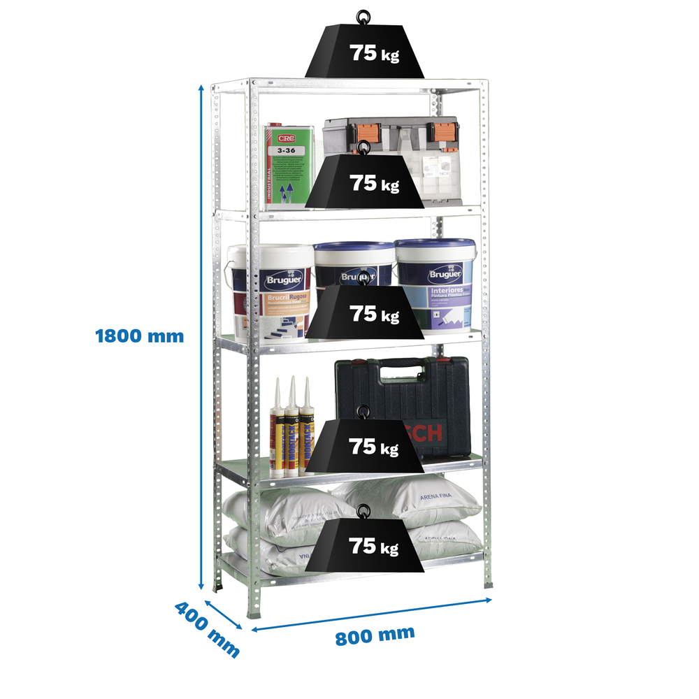 Rayonnage métallique léger à vis 1800x800x400 - 5 niveaux Galvanisé - SIMON RACK - 8435104993620